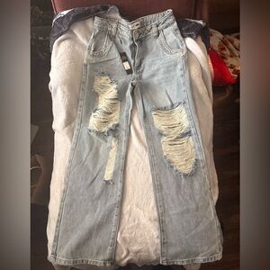 Fashion Nova Light Blue Distressed Straight Leg Jeans